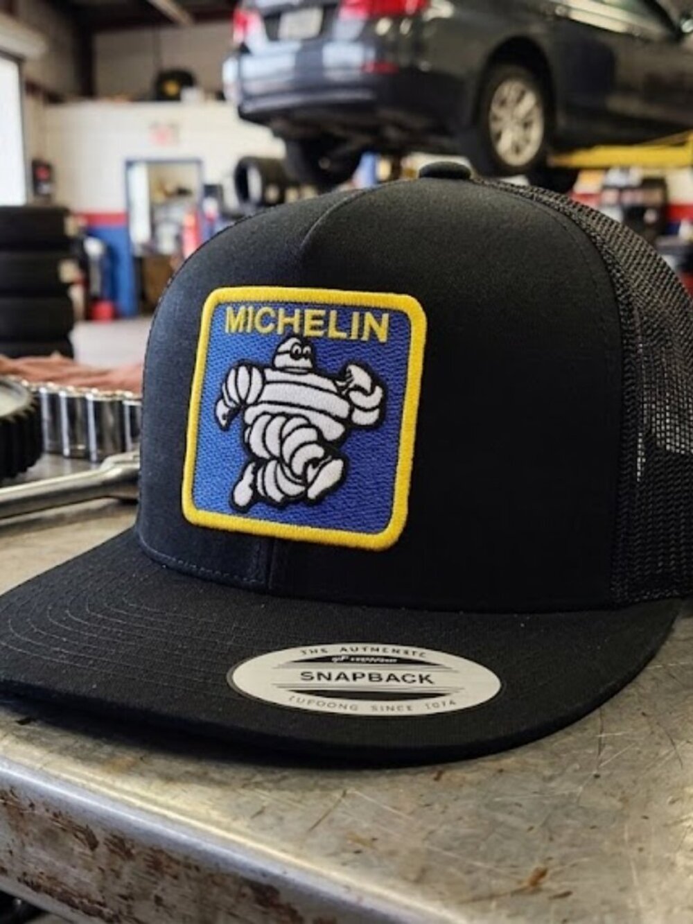 Vintage-Inspired Michelin Tire Hat Racing Patch Sewn Yupoong Black Flat Cap OS
